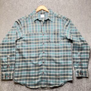 Men's Green Plaid Button Up Shirt Long Sleeve Casual Outdoor Lightweight Size M